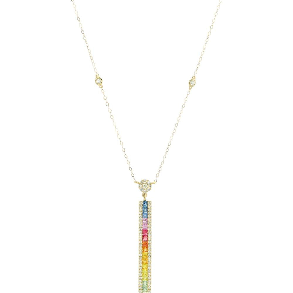 14K Yellow Gold Multi - Sapphire Pendant with Diamond Accents - 1.00 Carat Total Sapphire Weight, 0.50 Carat Total Diamond Weight