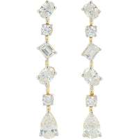 14K Yellow Gold Multi-Shape Lab Grown Diamond Drop Earrings with Oval, Round, Lozenge, and Pear Cuts - 4.00 Carat Total Diamond Weight