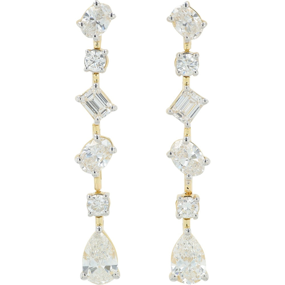 14K Yellow Gold Multi-Shape Lab Grown Diamond Drop Earrings with Oval, Round, Lozenge, and Pear Cuts - 4.00 Carat Total Diamond Weight