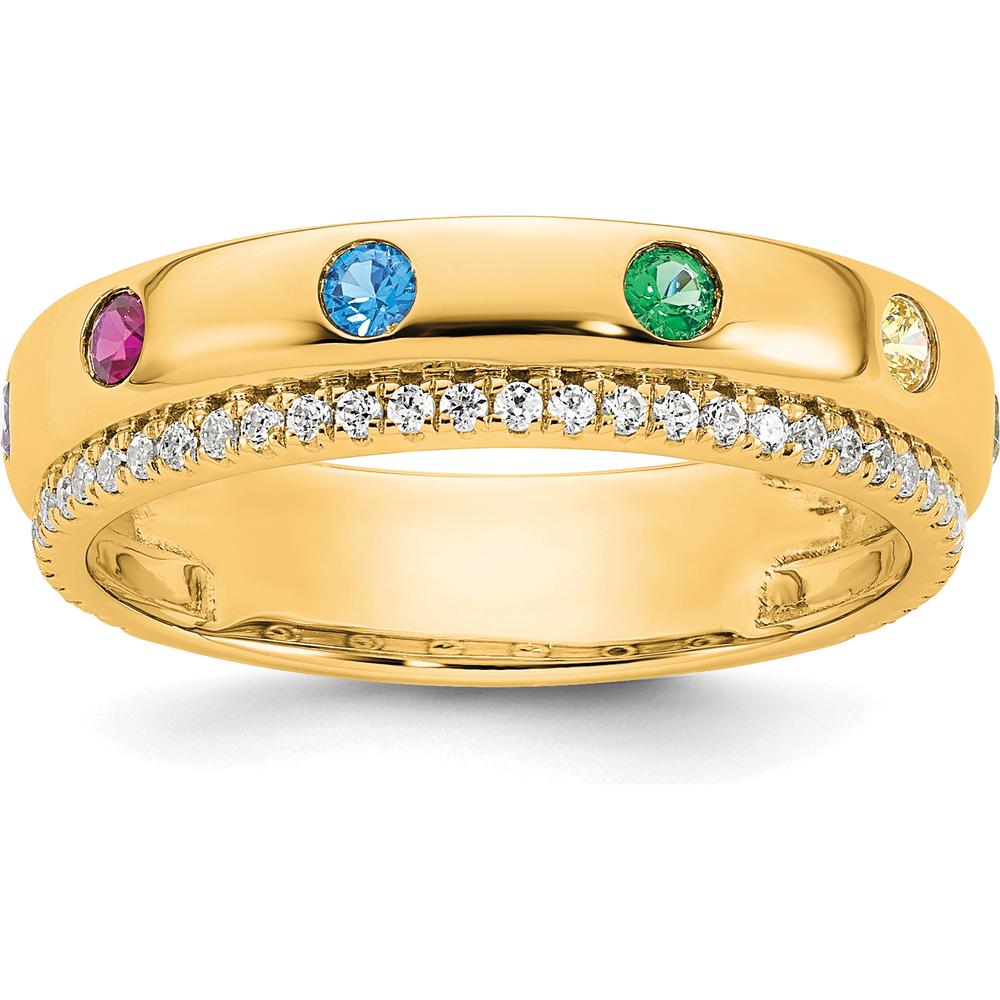 14K Yellow Gold Multi-Stone Birthstone and Diamond Mother's Ring with Six Birthstones and Round Diamonds by Oro Pregiato