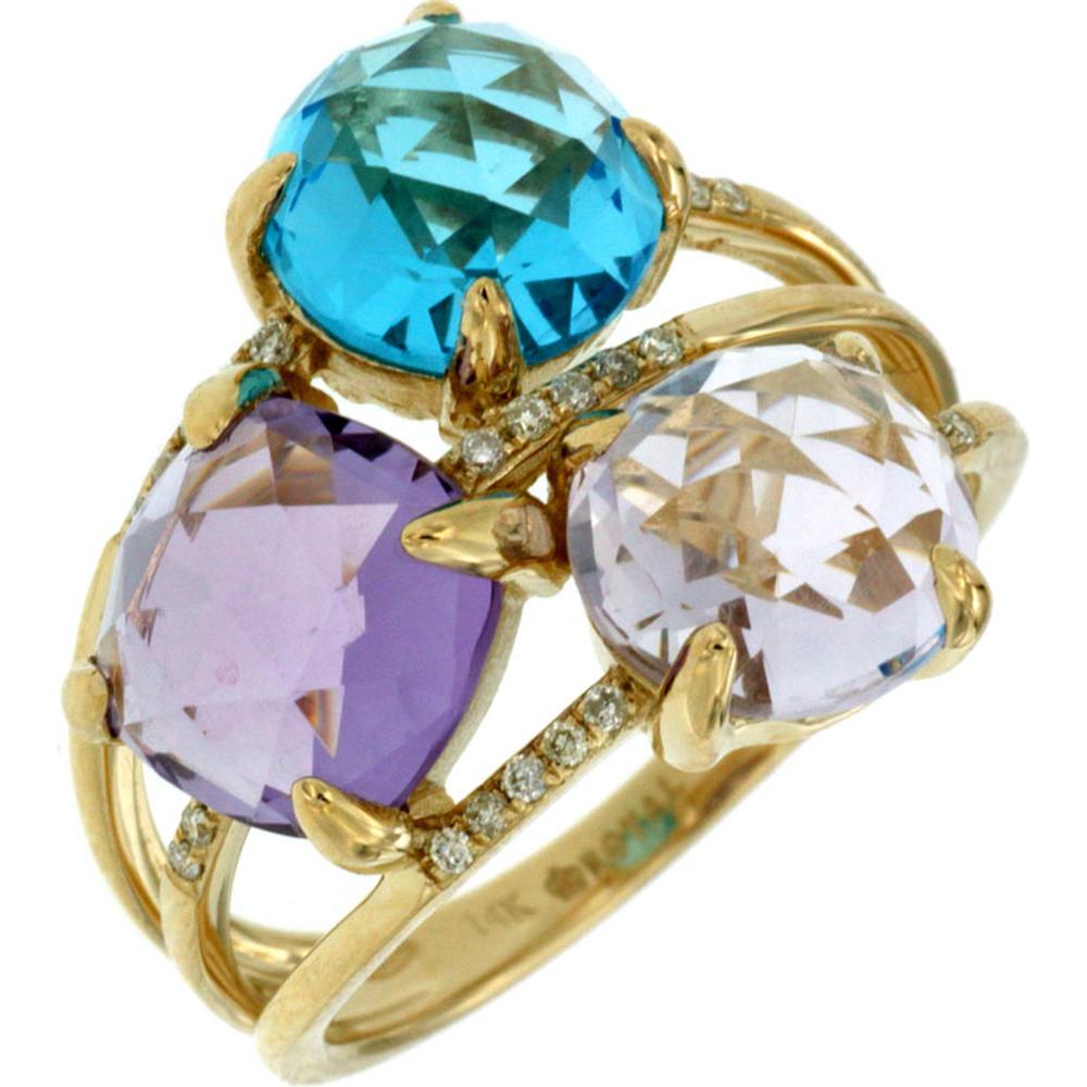 14K Yellow Gold Multi-Stone Ring with Diamonds - 6.80 Carats Total Weight