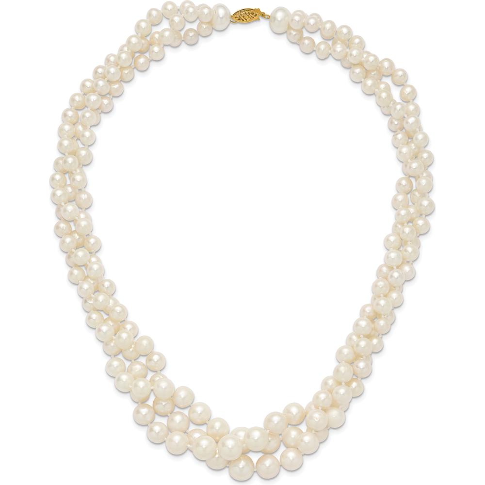 14K Yellow Gold Multi-strand Freshwater Cultured Pearl Necklace - 5-9mm Pearls by Monteluci Fine Jewelry