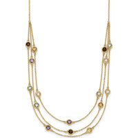 14K Yellow Gold Multi-Strand Necklace with Round Briolette-Cut Smoky Quartz, Amethyst, Citrine, Sky Blue Topaz, and White Quartz - 5.75 Carat Total Gemstone Weight by Oro Pregiato