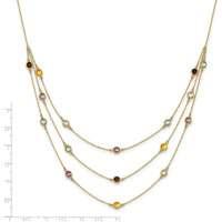 14K Yellow Gold Multi-Strand Necklace with Round Briolette-Cut Smoky Quartz, Amethyst, Citrine, Sky Blue Topaz, and White Quartz - 5.75 Carat Total Gemstone Weight by Oro Pregiato