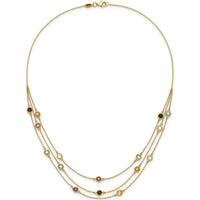 14K Yellow Gold Multi-Strand Necklace with Round Briolette-Cut Smoky Quartz, Amethyst, Citrine, Sky Blue Topaz, and White Quartz - 5.75 Carat Total Gemstone Weight by Oro Pregiato