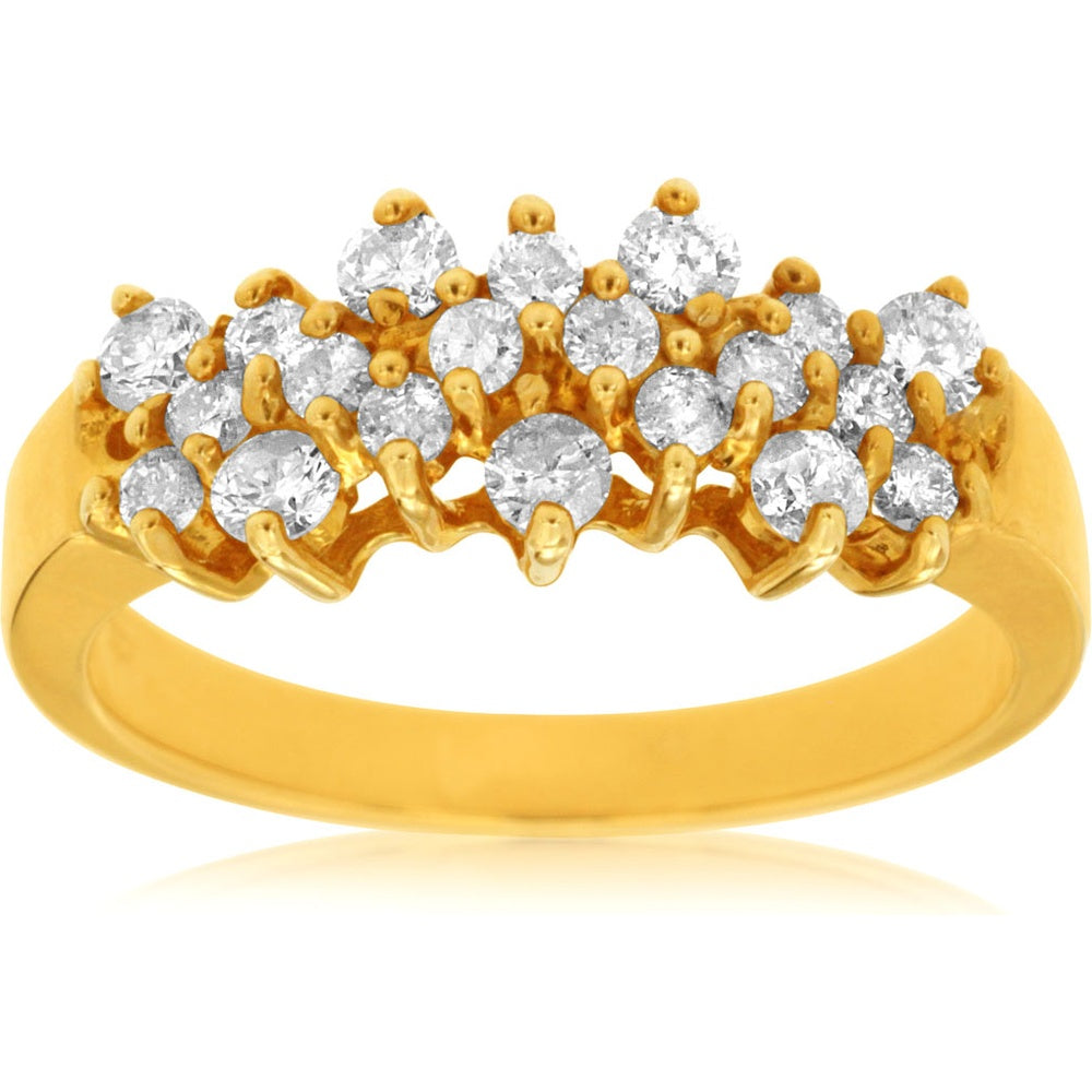 14K Yellow Gold Multi-Tier Prong Set Round Diamond Wedding Band - 0.70 Carat Total Diamond Weight - Royal Jewelry