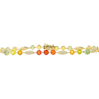 14K Yellow Gold Multicolor Sapphire and Diamond Accent Bracelet - 8.00 Carat Total Sapphire Weight, 0.32 Carat Total Diamond Weight