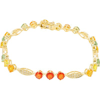 14K Yellow Gold Multicolor Sapphire and Diamond Accent Bracelet - 8.00 Carat Total Sapphire Weight, 0.32 Carat Total Diamond Weight