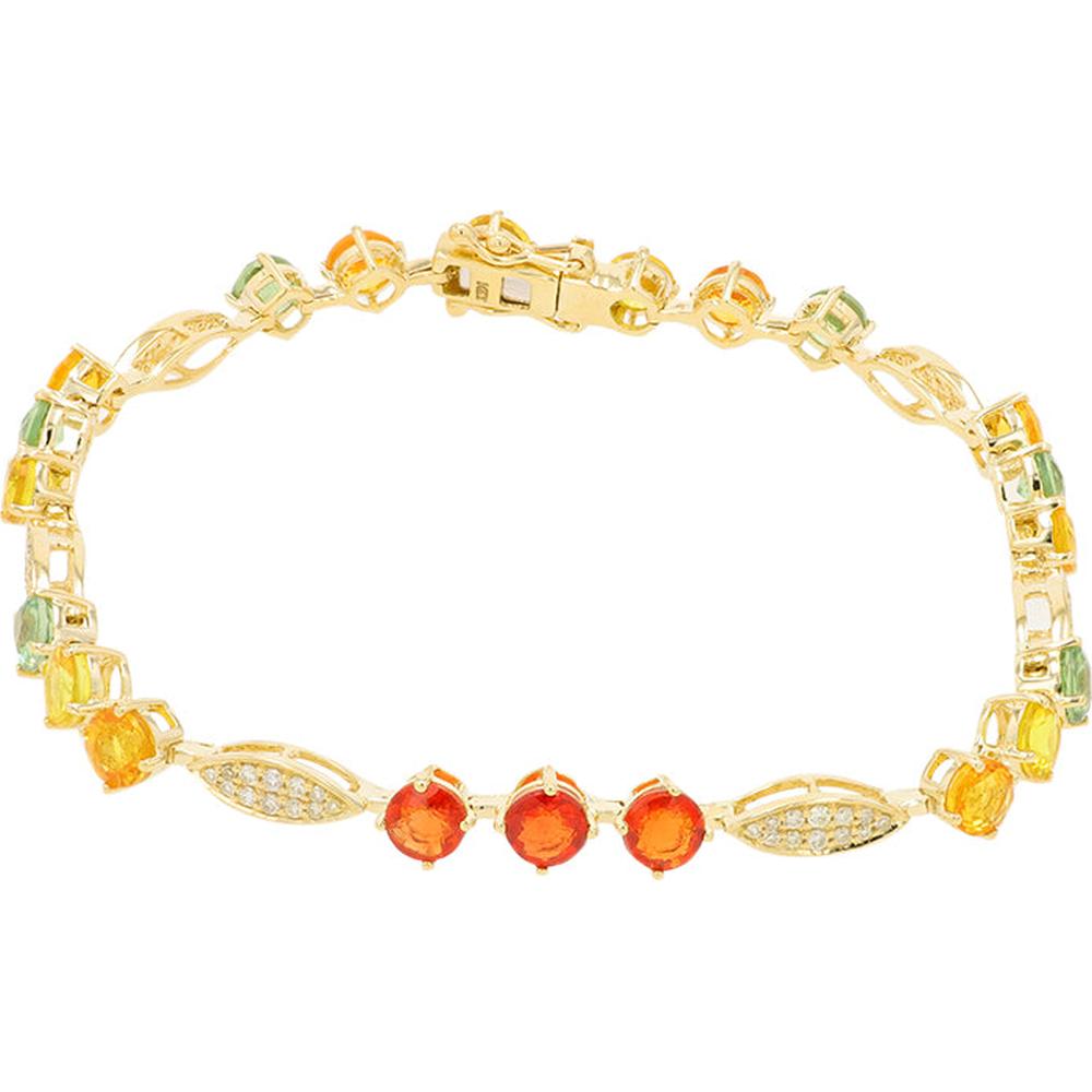 14K Yellow Gold Multicolor Sapphire and Diamond Accent Bracelet - 8.00 Carat Total Sapphire Weight, 0.32 Carat Total Diamond Weight
