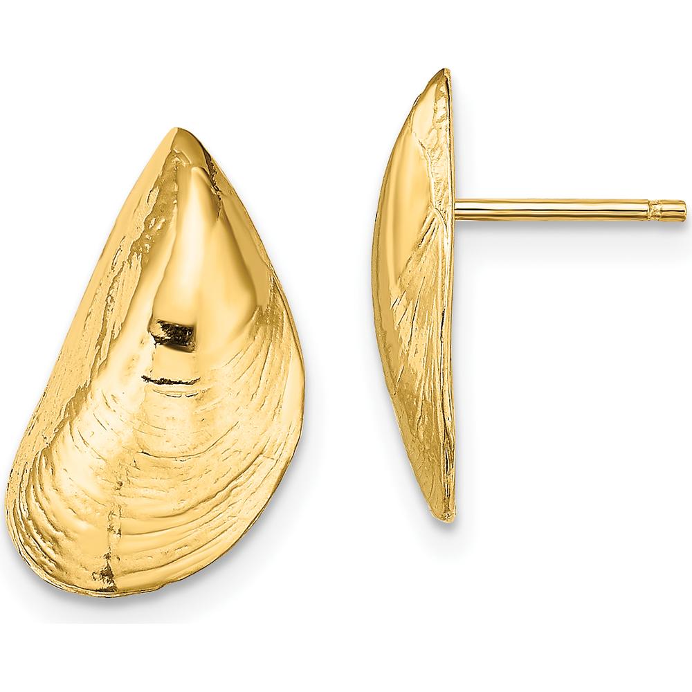 14K Yellow Gold Mussel Shell Button Earrings - Polished Finish by 0