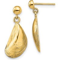 14K Yellow Gold Mussel Shell Dangle Earrings - Polished Finish 20.5mm Length by 0