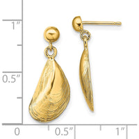 14K Yellow Gold Mussel Shell Dangle Earrings - Polished Finish 20.5mm Length by 0