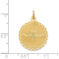 14K Yellow Gold "My Confirmation" Round Pendant with Engraved Dove Motif by Oro Pregiato