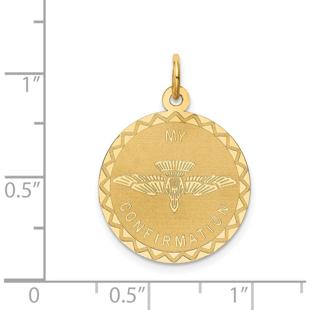 14K Yellow Gold "My Confirmation" Round Pendant with Engraved Dove Motif by Oro Pregiato