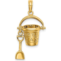 14K Yellow Gold Myrtle Beach 3D Bucket and Moveable Shovel Charm by Oro Pregiato