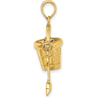 14K Yellow Gold Myrtle Beach 3D Bucket and Moveable Shovel Charm by Oro Pregiato