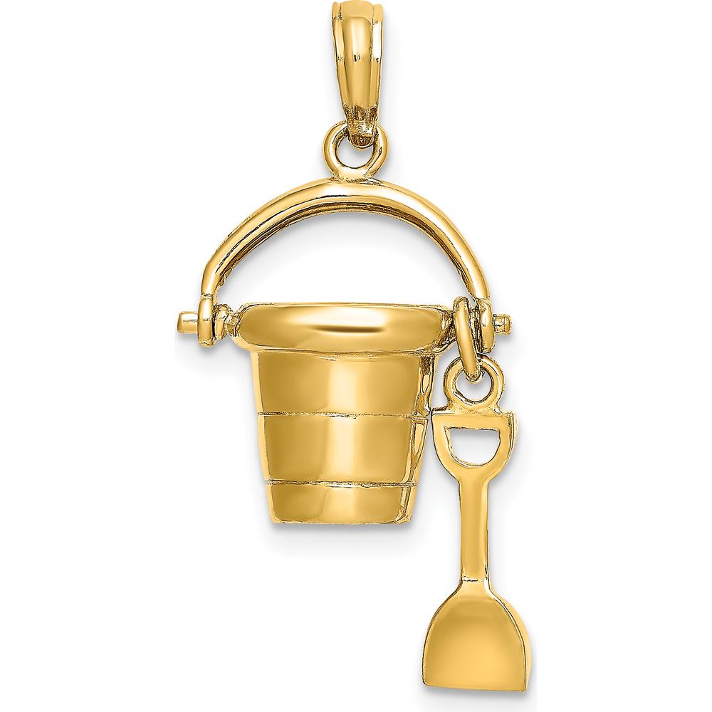 14K Yellow Gold Myrtle Beach 3D Bucket and Moveable Shovel Charm by Oro Pregiato