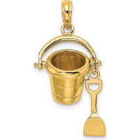 14K Yellow Gold Myrtle Beach 3D Bucket and Moveable Shovel Charm by Oro Pregiato