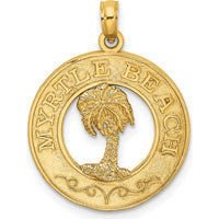 14K Yellow Gold Myrtle Beach Palm Tree Circle Charm by Oro Pregiato