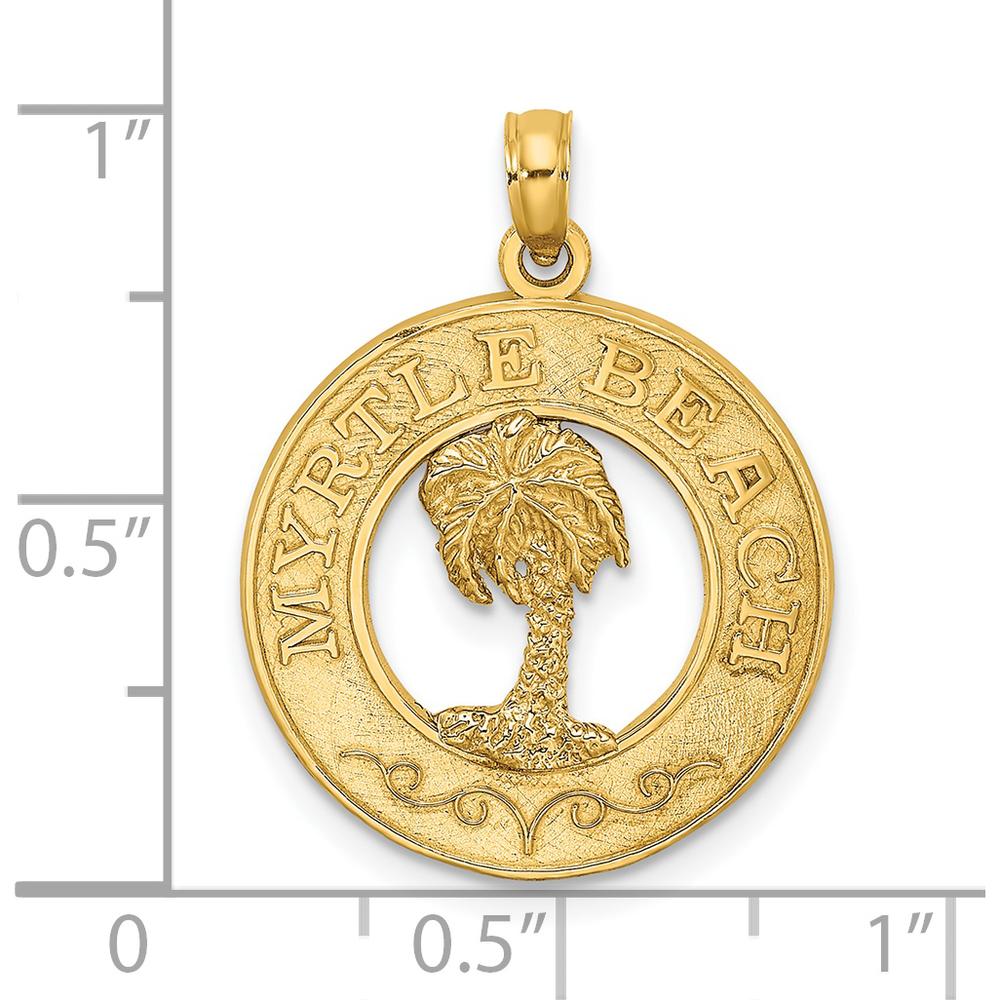 14K Yellow Gold Myrtle Beach Palm Tree Circle Charm by Oro Pregiato