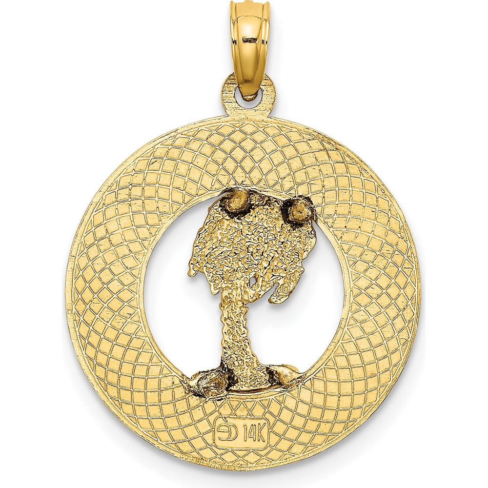 14K Yellow Gold Myrtle Beach Palm Tree Circle Charm by Oro Pregiato