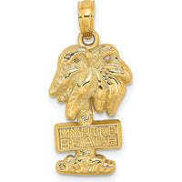 14K Yellow Gold Myrtle Beach Palm Tree Pendant Charm - Polished Finish by Oro Pregiato