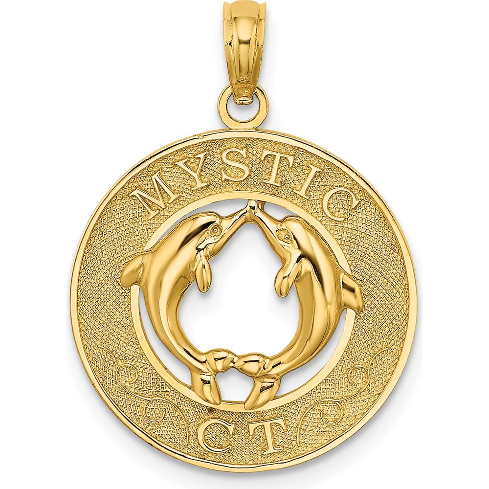 14K Yellow Gold Mystic CT Dolphin Pendant Charm by Oro Pregiato