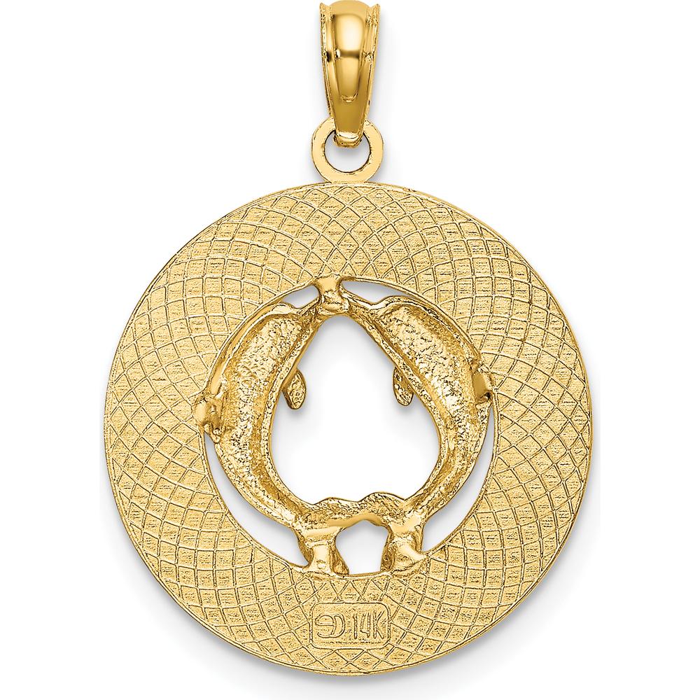 14K Yellow Gold Mystic CT Dolphin Pendant Charm by Oro Pregiato
