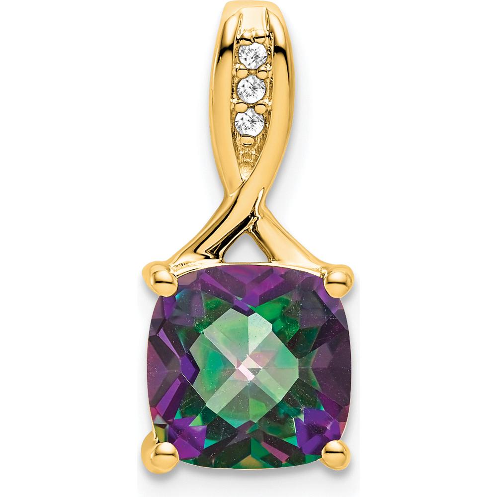 14K Yellow Gold Mystic Fire Topaz and Diamond Pendant with Cushion Cut Gemstone - 2.9 Carat Total Weight by Lumare Gioia