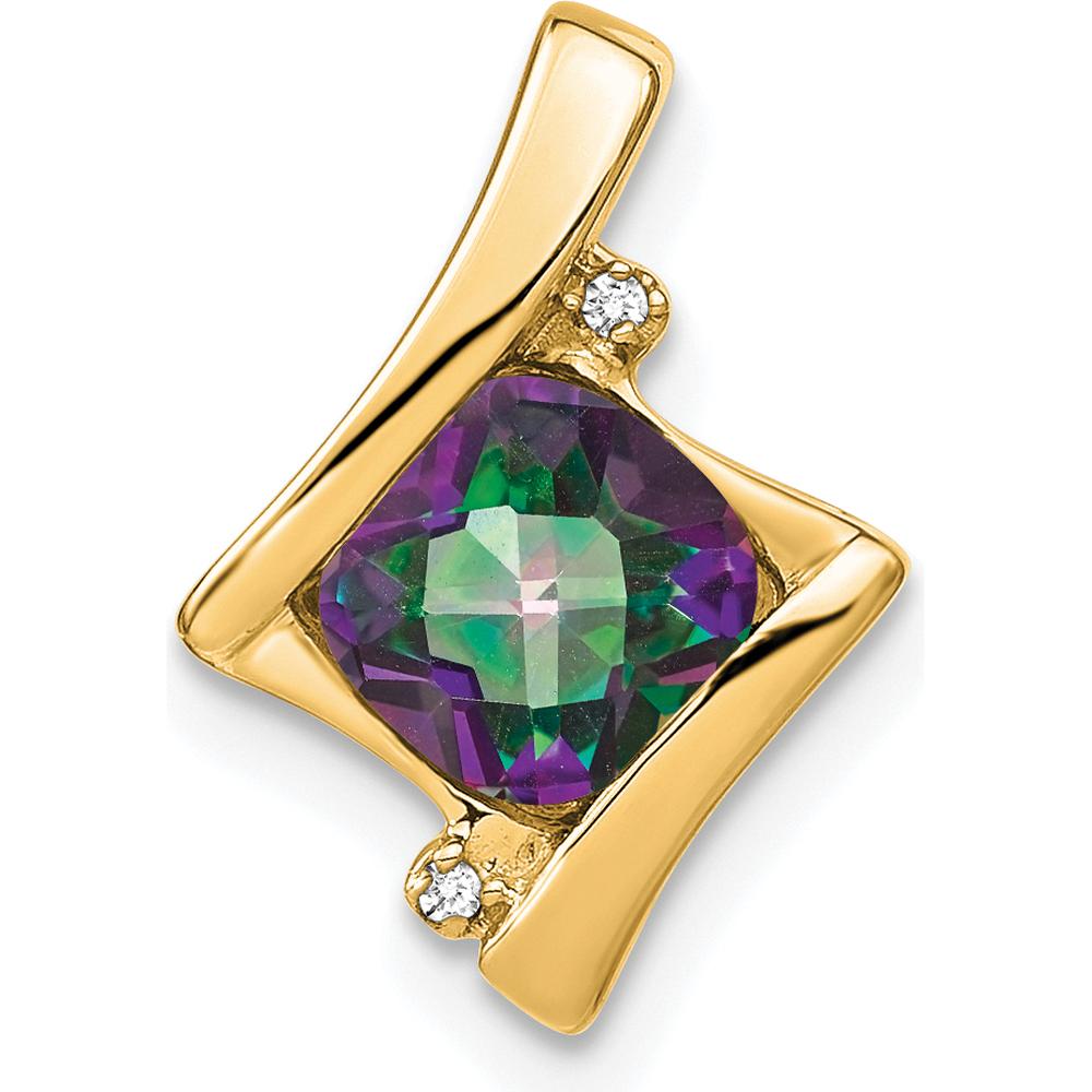 14K Yellow Gold Mystic Fire Topaz and Diamond Pendant with Cushion Cut Topaz - 5.1 Carat Total Topaz Weight by Lumare Gioia