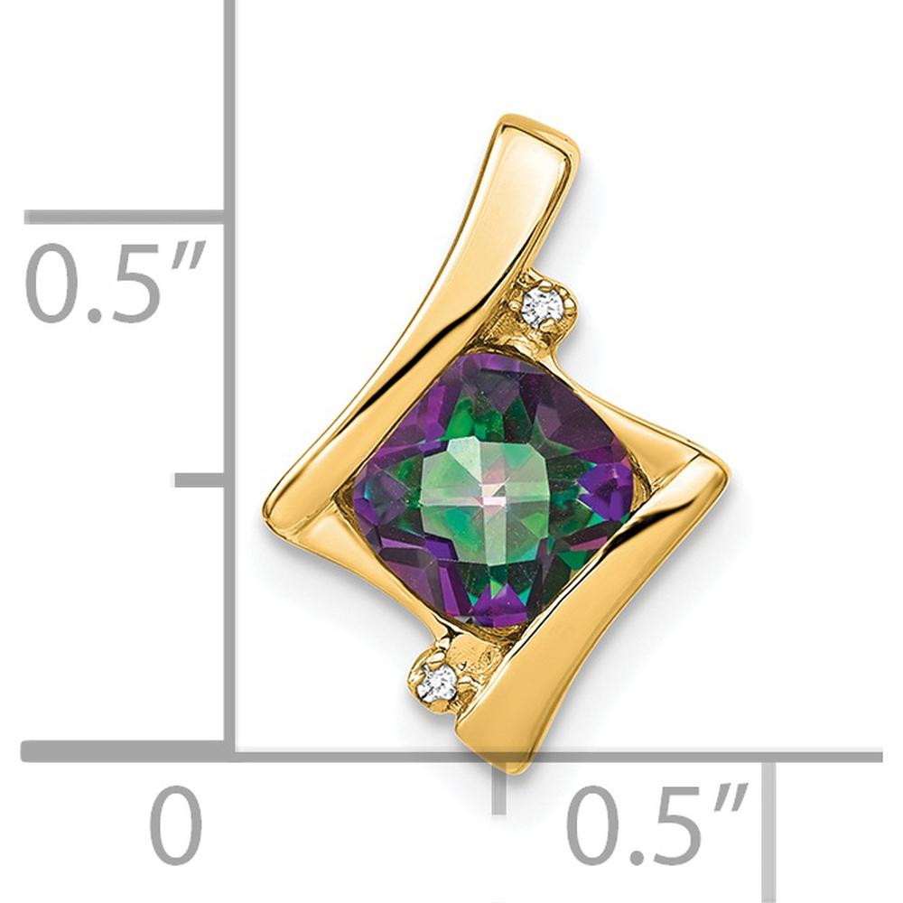 14K Yellow Gold Mystic Fire Topaz and Diamond Pendant with Cushion Cut Topaz - 5.1 Carat Total Topaz Weight by Lumare Gioia