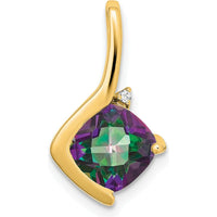 14K Yellow Gold Mystic Fire Topaz Checkerboard Cut Pendant with Diamond - 1.75 Carat Total Topaz Weight by Lumare Gioia
