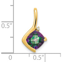 14K Yellow Gold Mystic Fire Topaz Checkerboard Cut Pendant with Diamond - 1.75 Carat Total Topaz Weight by Lumare Gioia