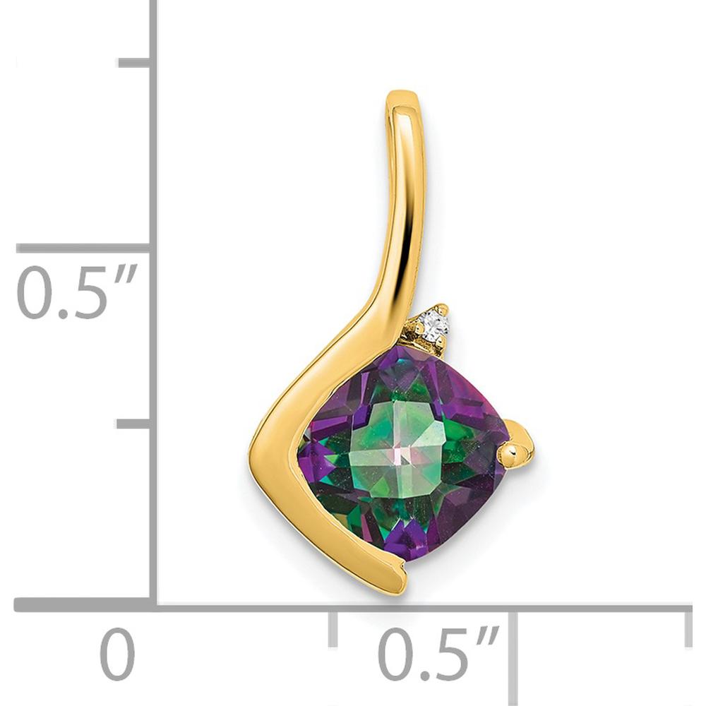 14K Yellow Gold Mystic Fire Topaz Checkerboard Cut Pendant with Diamond - 1.75 Carat Total Topaz Weight by Lumare Gioia