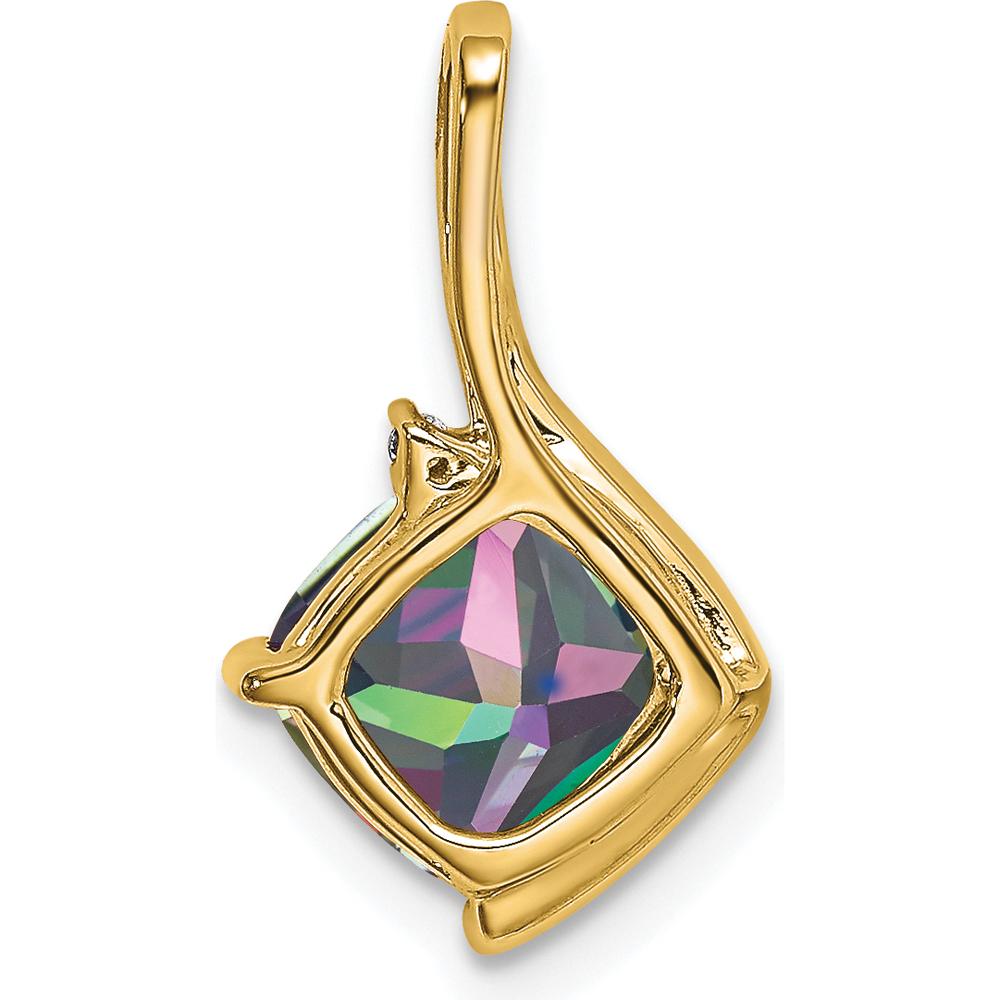 14K Yellow Gold Mystic Fire Topaz Checkerboard Cut Pendant with Diamond - 1.75 Carat Total Topaz Weight by Lumare Gioia