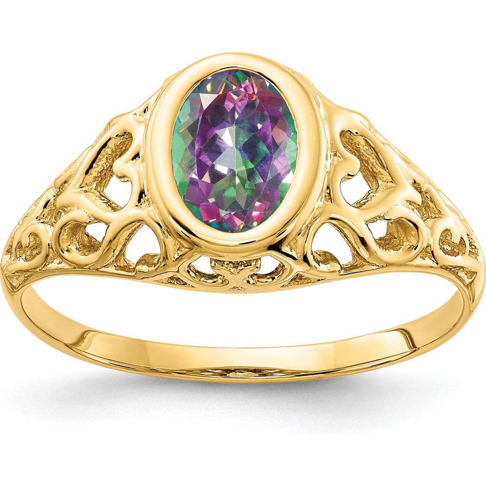 14K Yellow Gold Mystic Fire Topaz Ring with 1.05 Carat Oval Faceted Stone by Monteluci Fine Jewelry