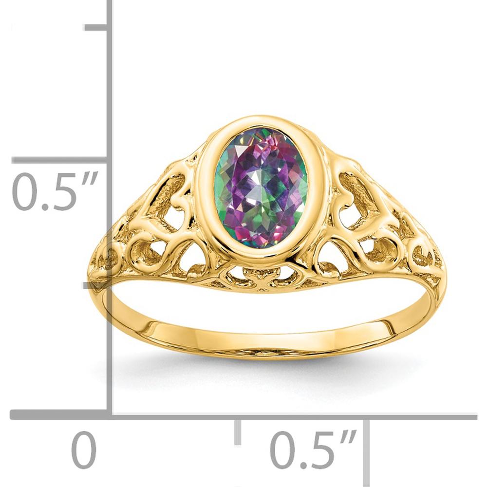 14K Yellow Gold Mystic Fire Topaz Ring with 1.05 Carat Oval Faceted Stone by Monteluci Fine Jewelry
