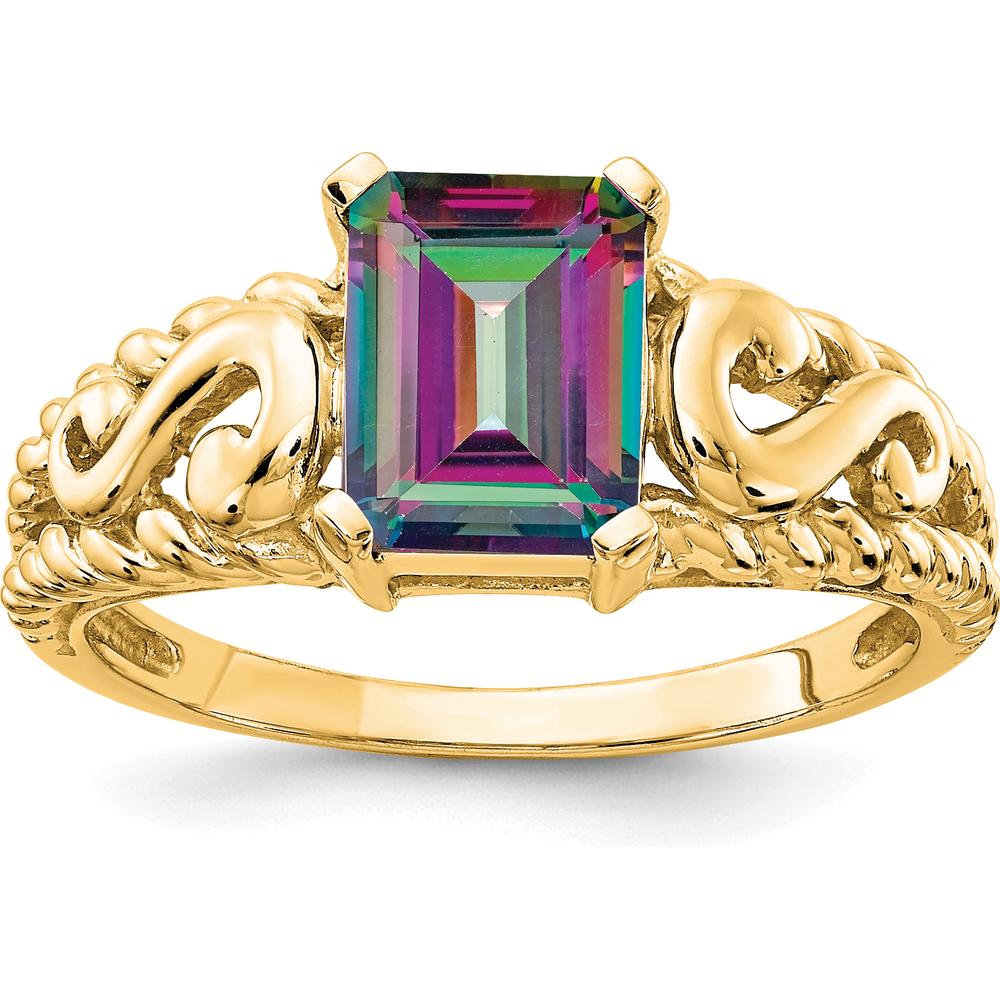 14K Yellow Gold Mystic Topaz Octagon Ring - 0.9 Carat Total Mystic Fire Topaz Weight by Monteluci Fine Jewelry