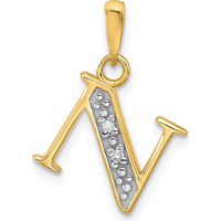 14K Yellow Gold "N" Initial Pendant with Round Diamonds - 0.01 Carat Total Diamond Weight by Oro Pregiato
