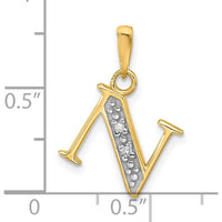 14K Yellow Gold "N" Initial Pendant with Round Diamonds - 0.01 Carat Total Diamond Weight by Oro Pregiato