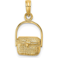 14K Yellow Gold Nantucket Basket Charm Pendant with Textured Weave Design by Oro Pregiato