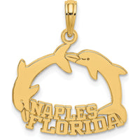 14K Yellow Gold Naples Florida Jumping Dolphins Pendant with Polished Finish by Oro Pregiato