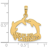 14K Yellow Gold Naples Florida Jumping Dolphins Pendant with Polished Finish by Oro Pregiato