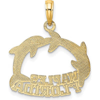 14K Yellow Gold Naples Florida Jumping Dolphins Pendant with Polished Finish by Oro Pregiato