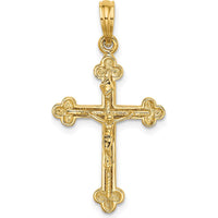 14K Yellow Gold Narrow Budded Crucifix Charm with Textured Finish by Oro Pregiato