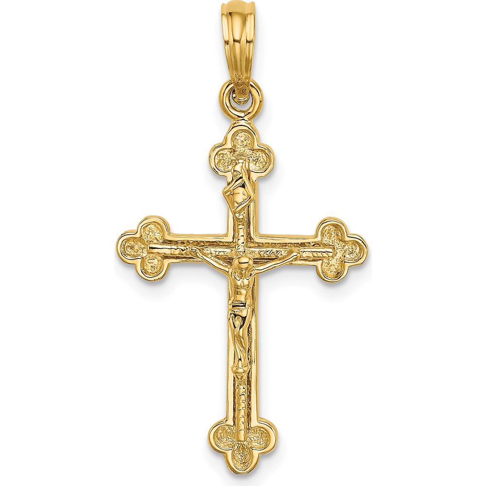 14K Yellow Gold Narrow Budded Crucifix Charm with Textured Finish by Oro Pregiato