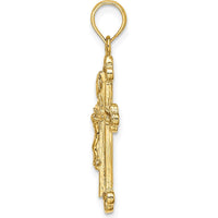 14K Yellow Gold Narrow Budded Crucifix Charm with Textured Finish by Oro Pregiato