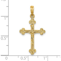 14K Yellow Gold Narrow Budded Crucifix Charm with Textured Finish by Oro Pregiato