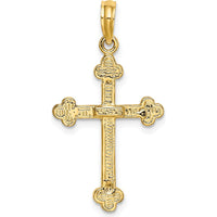 14K Yellow Gold Narrow Budded Crucifix Charm with Textured Finish by Oro Pregiato