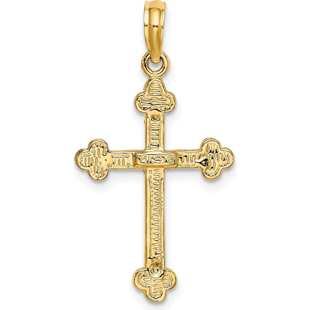 14K Yellow Gold Narrow Budded Crucifix Charm with Textured Finish by Oro Pregiato